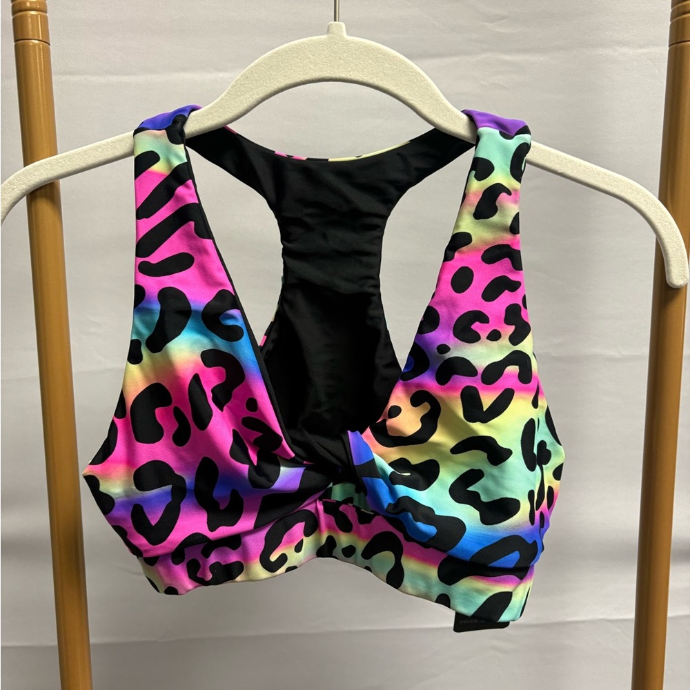 Cleo the Hurricane: Neon Leopard Twist Sports Bra